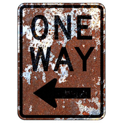 Old rusty American road sign - One Way, alternate