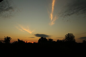 Beautiful light,silhouette and blue sky in the morning