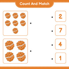 Count and match, count the number of Cookie and match with the right numbers. Educational children game, printable worksheet, vector illustration