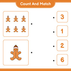 Count and match, count the number of Gingerbread Man and match with the right numbers. Educational children game, printable worksheet, vector illustration