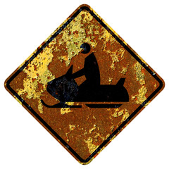 Old rusty American road sign - Snowmobile