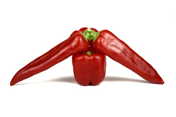 Red pointed peppers, Group of red pointed peppers on pure white background.