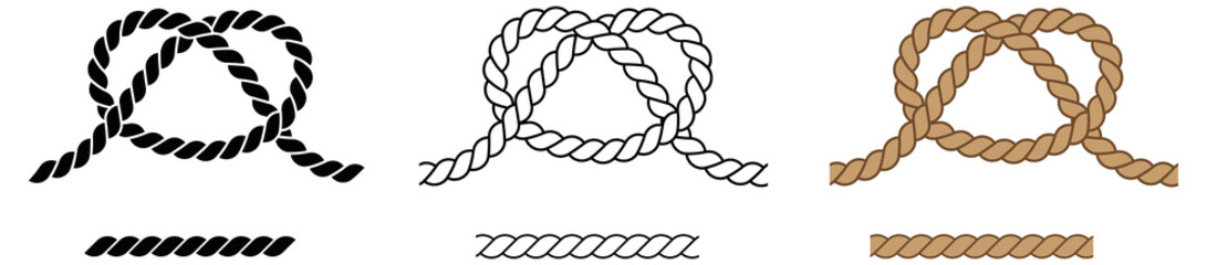 Rope Knot Clipart Set - Outline, Silhouette and Color © ATerra