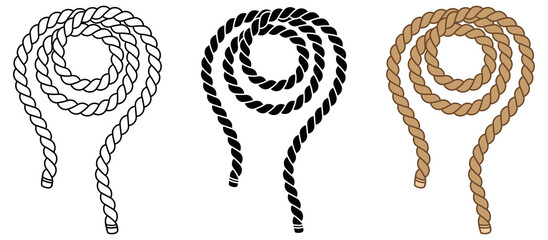 Rope Coil Clipart Set - Outline, Silhouette and Color - obrazy, fototapety, plakaty