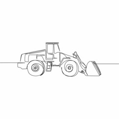 Continuous one simple single abstract line drawing of big excavator icon in silhouette on a white background. Linear stylized.