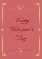 rosy greeting card Happy Valentine Day - vector background with golden frame