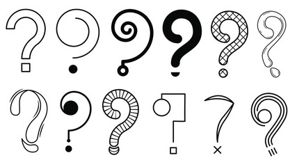 Set Hand Draws Collection Doodle Different Black Question Marks Vector Design Style Cartoon Interrogation Icons Sketch
