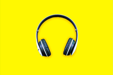 Yellow headphones on yellow background. Music concept,Serbia, Headphones, Headset, White Color,...