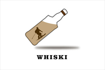 bottle illustration with people skiing inside 