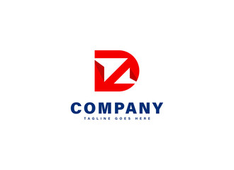 Initial Letter D and Z Logo. Red Shape D Letter with Negative Space Letter Z with Right Up Arrow inside isolated on White Background. Usable for Business and Delivery Logos. Flat Vector Logo Design