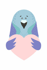 Cute cartoon animal holds a heart sign with copy space. set valentine's day greeting card banner invitation flyer brochure. cartoon hand drawn style. Little animals pets in love, declaration of love.