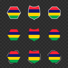 National symbols of Mauritius on a dark transparent background, vector flags of Mauritius.