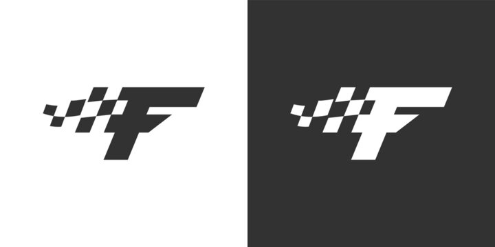 Letter F vector logo design with Race flag design