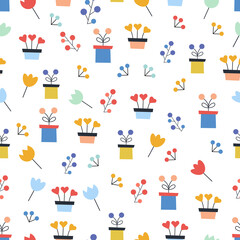 Seamless pattern with flowers and berries. Background for wallpapers, textiles, papers, fabrics, web pages.