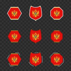 National symbols of Montenegro on a dark transparent background, vector flags of Montenegro.