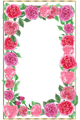 Frames with watercolor bouquets of flowers ,peonies,poppies, for Valentine's Day greeting cards ,invitations,for design works.
