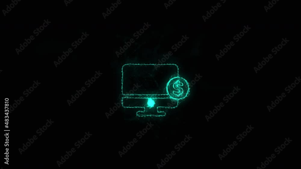 Poster Computer monitor with dollar icon with plexus effect. Connected lines with dots. Lines plexus