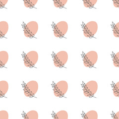 Seamless pattern with leaves and abstract shapes. Abstract Minimalistic Art. Cute kids nursery repeat background. Design in boho style for printing on textile or paper.