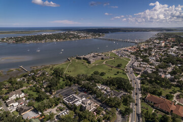 Aerial drone view of St Augustine, Florida