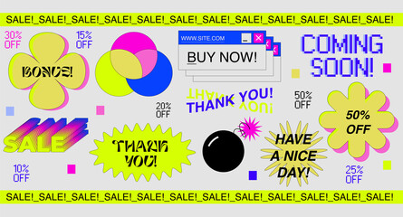 Sale, buy now, thank you hipster trendy stickers and phrases
