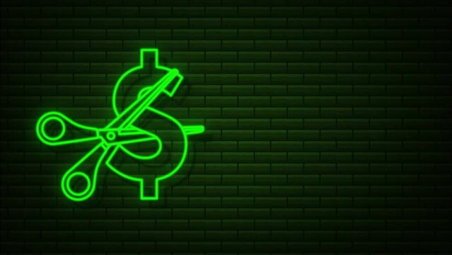 Price cut in Neon style. Motion Graphic, cartoon character