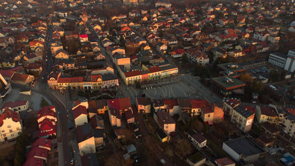 Rynek w Jaworznie. Centrum miasta. Widok z drona.