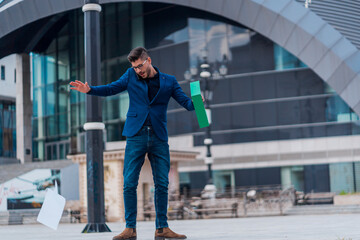 Confident young businessman talking with his client on cell phone