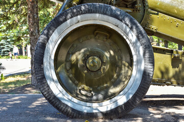 wheel of military equipment closeup