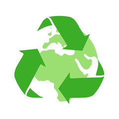 Vector illustration of a recycling symbol surrounding the planet Earth - 483441480