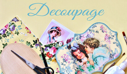 decoupage technique, decorating products with the help of paper napkins with a pattern, the pattern is glued, tinted with acrylic paints. Decor items decoupage, handmade, craft