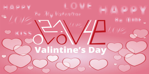 romantic background with hearts, for valentines day and a greeting card to your girl fiend. Vector illustration, frame on bottom and valentines day creative lettering with love and date 14.02