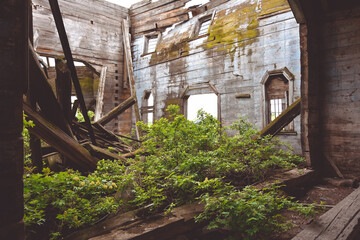 the interior of abandoned temple, abandoned church inside