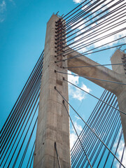 Close-up of the supporting cables of a bridge