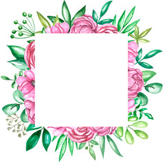 Fototapeta na wymiar Watercolor beautiful floral frame