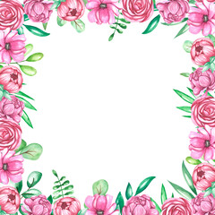 Fototapeta na wymiar Watercolor beautiful floral frame