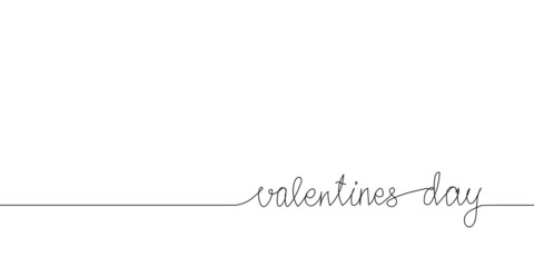 Valentines day continuous line drawing. One line art of english hand written lettering, phrase on line greeting card.