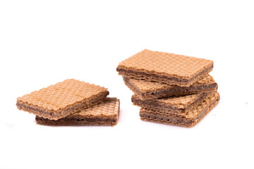 Chocolate wafers on white background	