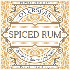 Spiced Rum - ornate vintage decorative label