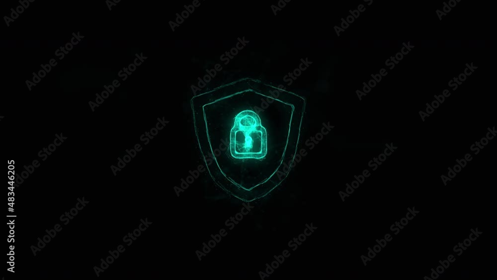 Poster Shield security with lock icon with plexus effect. Connected lines with dots. Lines plexus