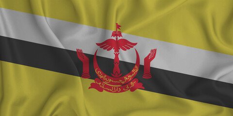 3D illustration of the flag of Brunei waving in the wind.