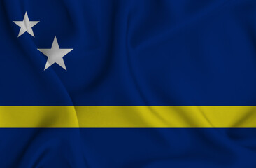 3D illustration of the flag of Curacao waving in the wind.