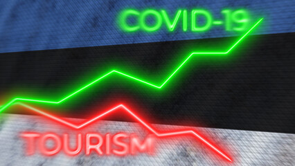 Estonia Flag and COVID-19 Coronavirus Tourism Neon Titles – 3D Illustration
