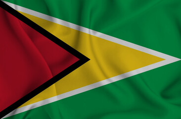 3D illustration of the flag of Guyana waving in the wind.