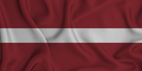 3D illustration of the flag of Latvia waving in the wind.