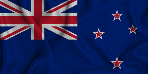 3D illustration of the flag of New Zealand waving in the wind.