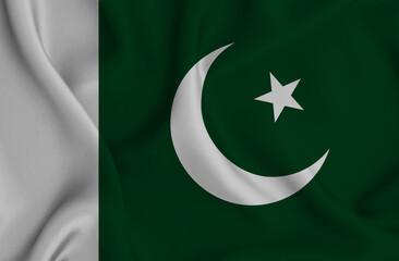 3D illustration of the flag of Pakistan waving in the wind.