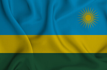 3D illustration of the flag of Rwanda waving in the wind.