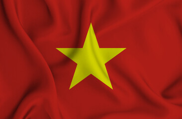 3D illustration of the flag of Vietnam waving in the wind.