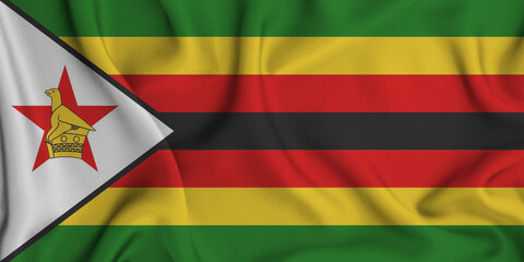 Obraz premium 3D illustration of the flag of Zimbabwe waving in the wind.