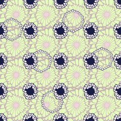 A repeating pattern. Seamless flower ornament. Doodle floral drawing. Handmade graphics. Bedding green and pink shades. For a wedding and Valentines day.Printing on wallpaper and packaging.